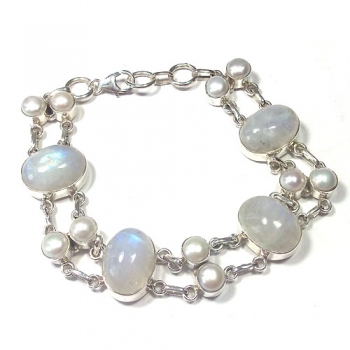 925 silver rainbow moonstone and pearl bracelet